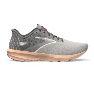 Brooks | Launch 10 | Women's | Grey/Crystal Grey/Pale Peach running on a dirt track shoes autumn shoes