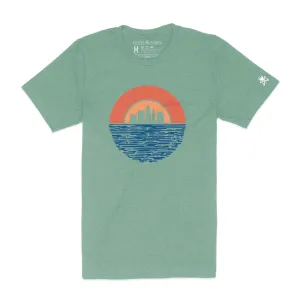 Cleveland Sunset - Mens/Unisex Crew T-Shirt - Heather Sage Comfy Comfort All-Purpose Wear