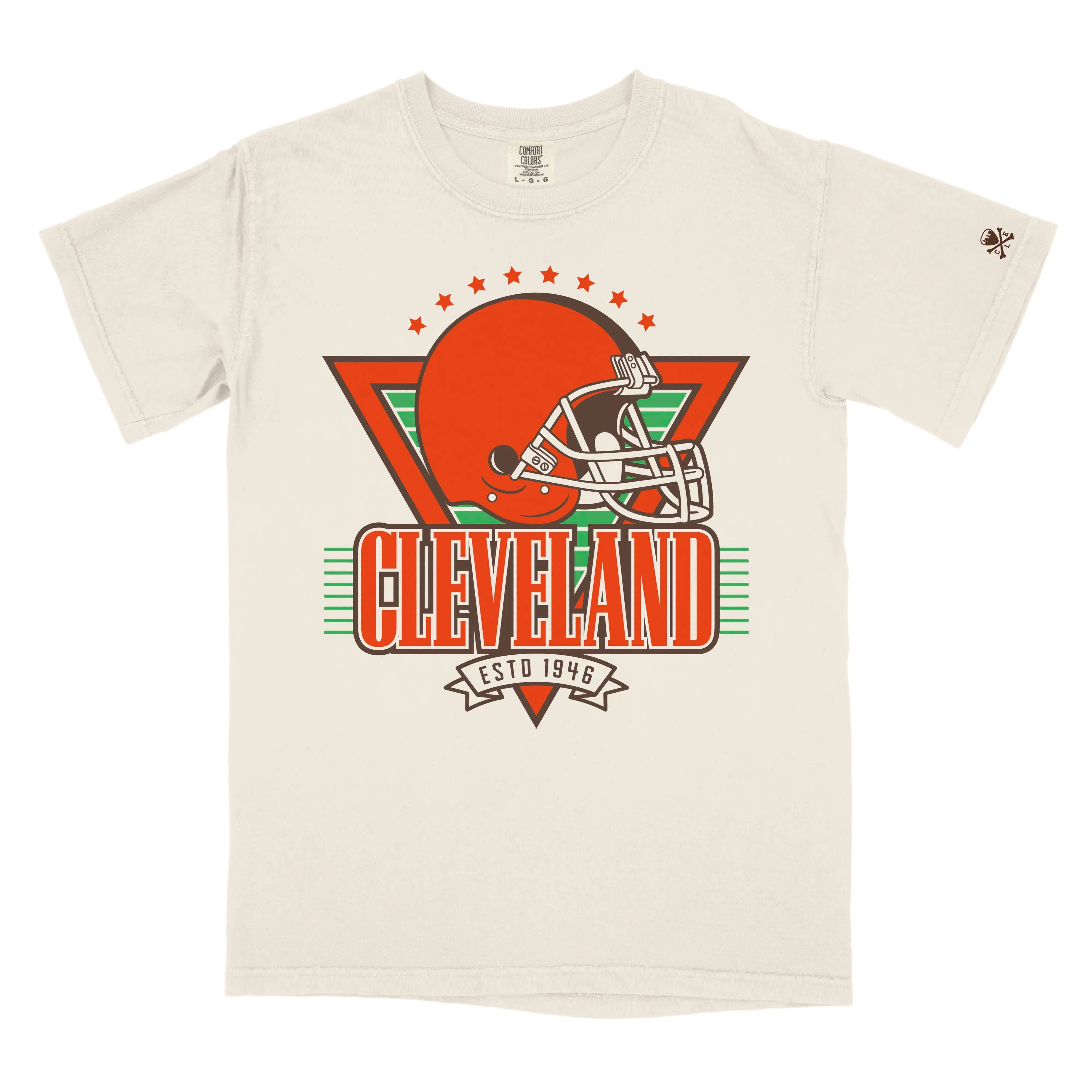 Active Essentials Cleveland Football Helmet Throwback -  Mens/Unisex Crew T-Shirt - Ivory