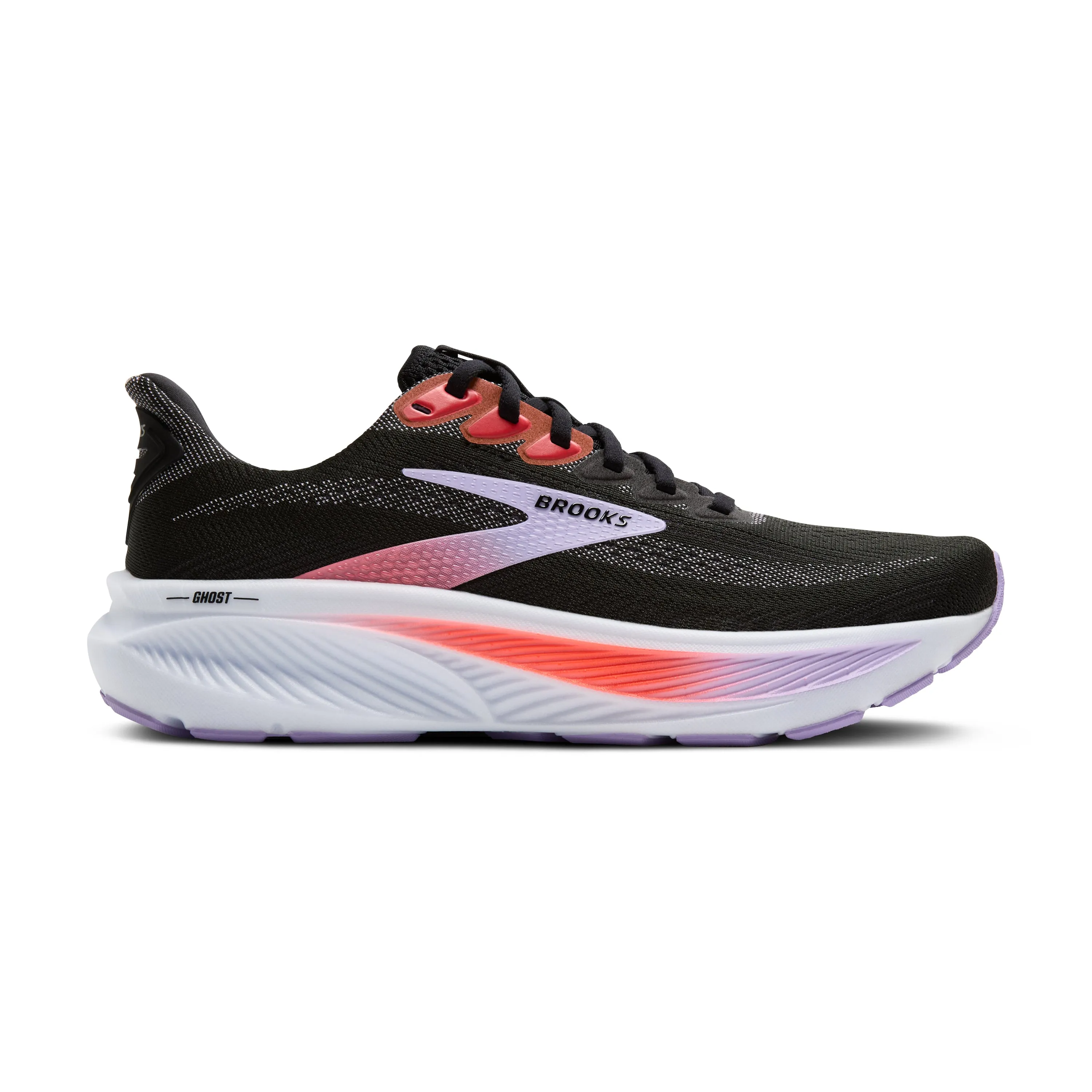 self - discovery running shoe interest Brooks | Ghost 17 | Women's | Black/Purple/Coral