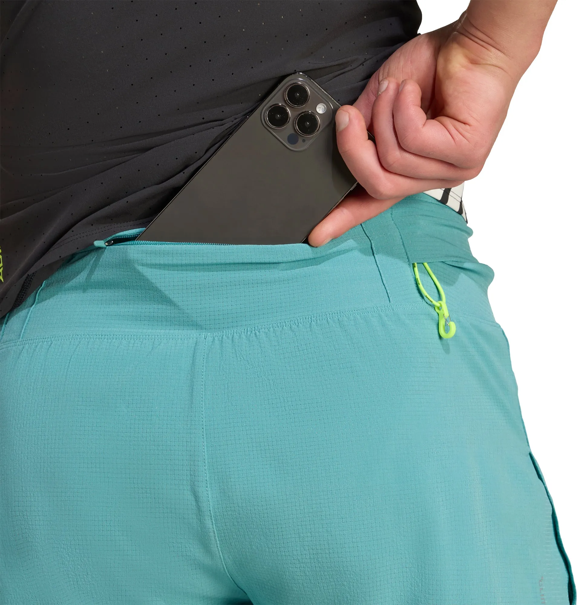 compression support anti slip grip adidas Adizero Gel Pocket 3 Inch Mens Running Shorts - Green