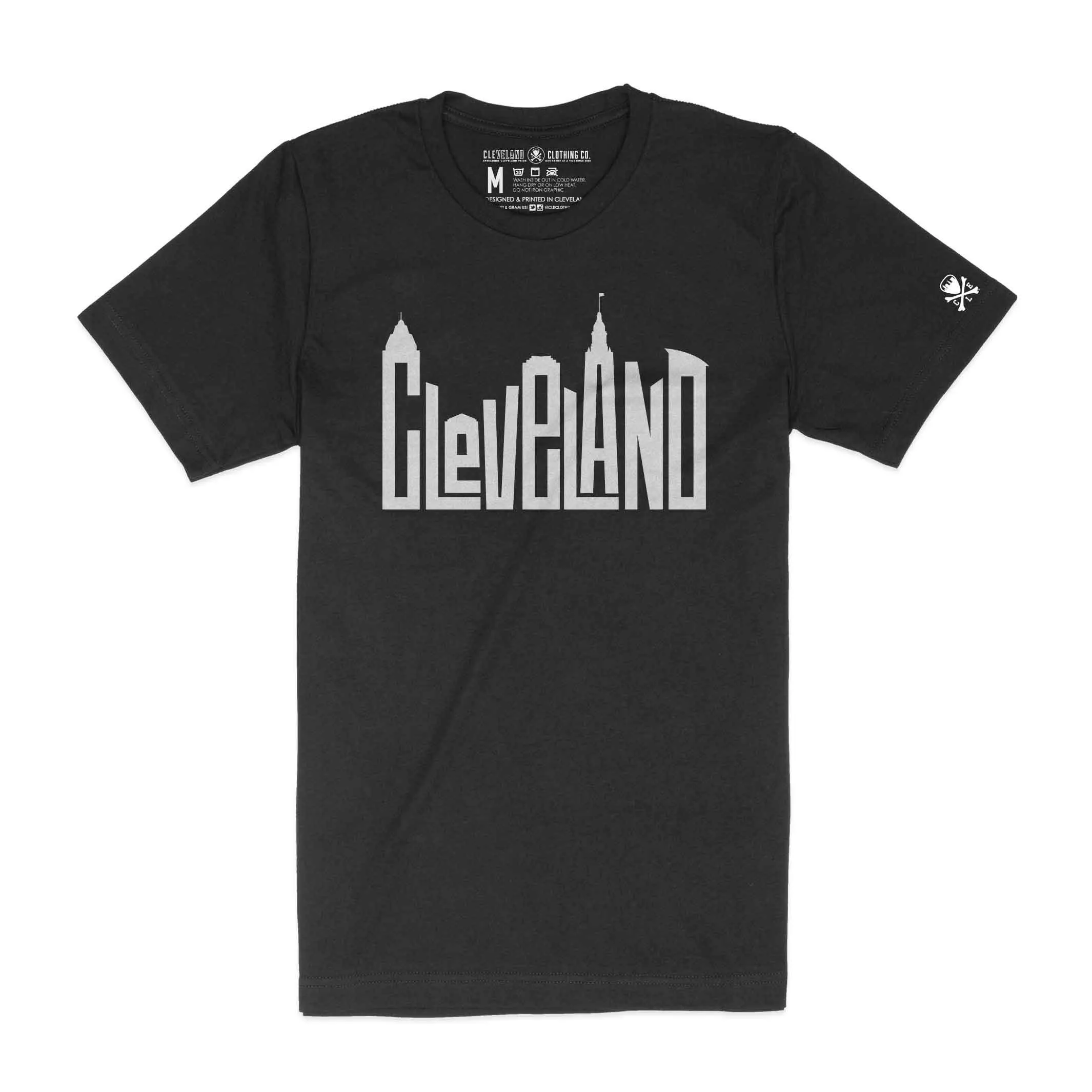 Slim Style Cleveland Skyline Letters, Mens/Unisex  T-Shirt - Black Heather