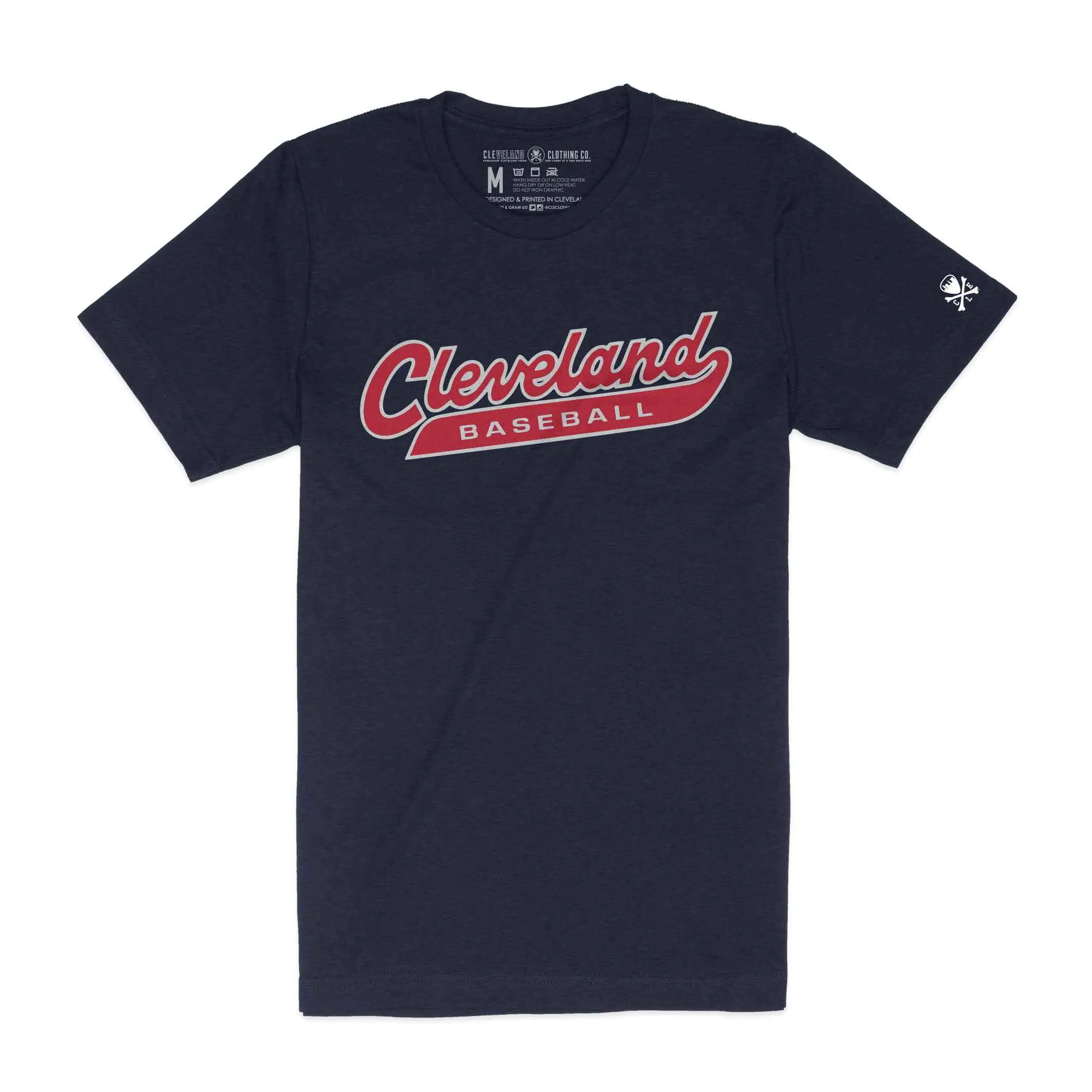 Cleveland Baseball Script - Mens/Unisex Crew T-Shirt Classic Fit Colorfast Material