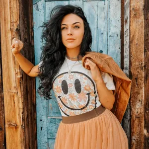 Gym workout Floral Smiley Tee