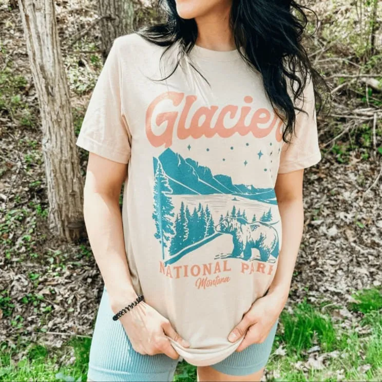 Floral Print Glacier National Park Tee