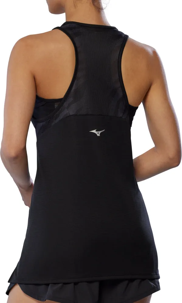 Mizuno DryAeroFlow Graphic Womens Running Vest Tank Top - Black Airflow Ventilation national defense