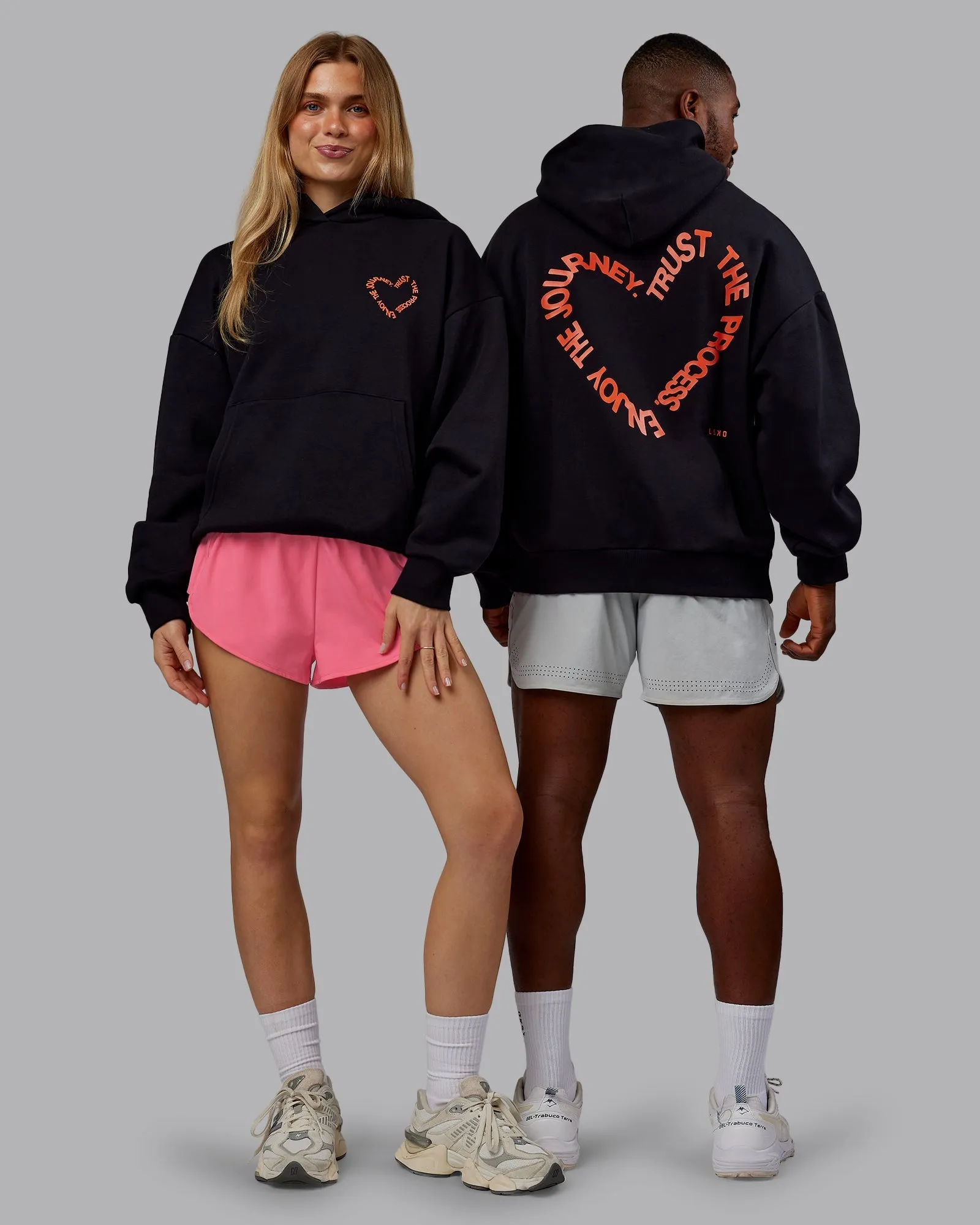 Unisex Love The Process Oversize Hoodie - Black-Ultra Orange Floral Print Fresh Chic