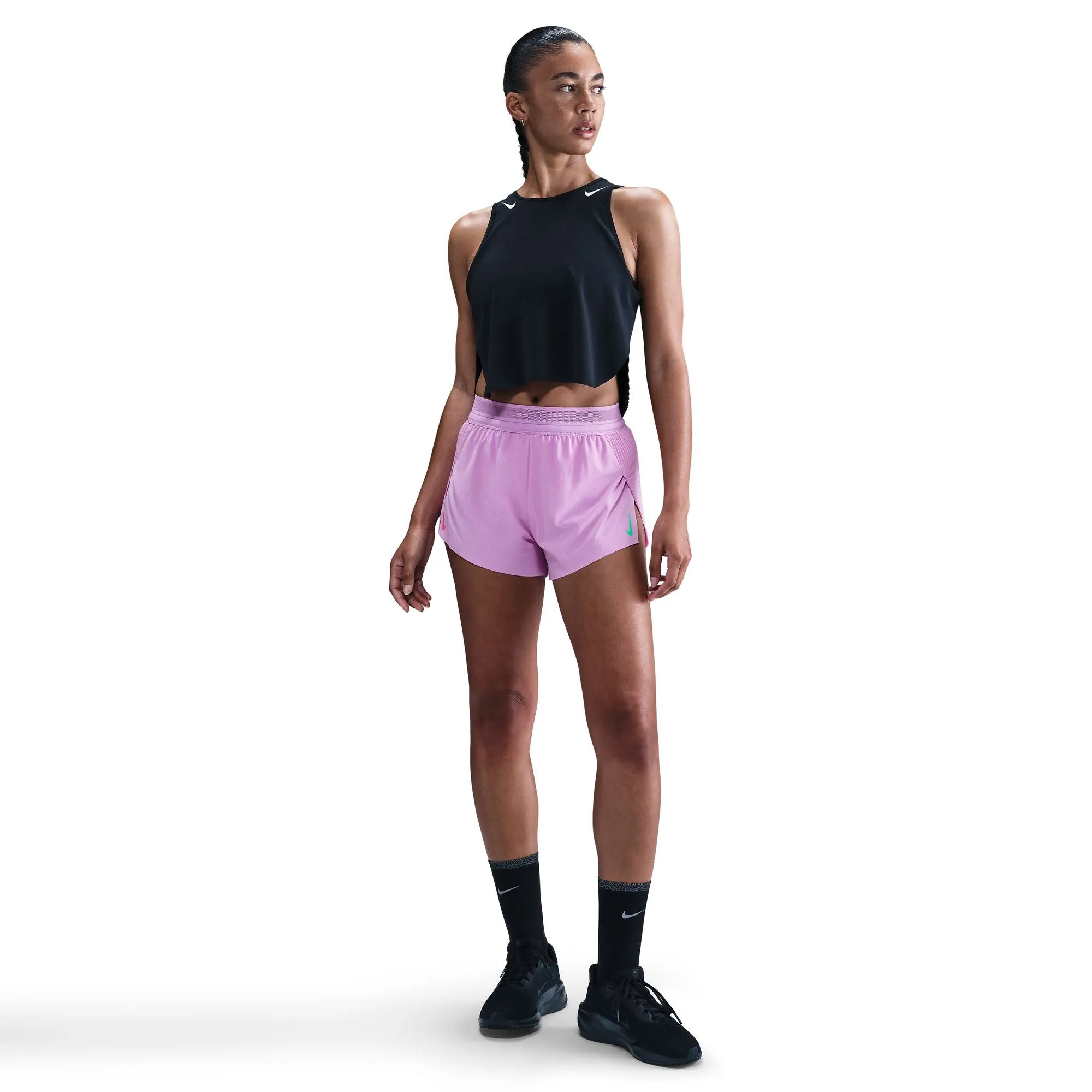 Women's DRI-FIT ADV Aeroswift Mid-Rise Brief-Lined 3" Running Shorts (532 - Rush Fuchsia/Aster Pink/Green Shock) Comfy Wear