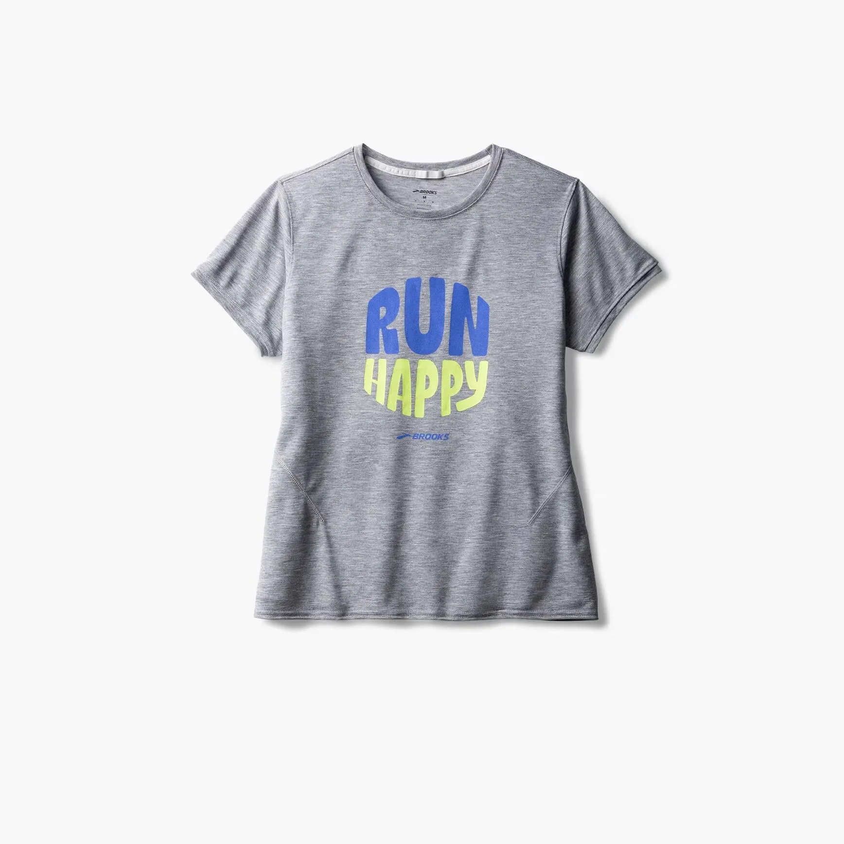 Women's Distance Short Sleeve 3.0 (012 - Htr Ash/Run Happy) SeamFreeEngineering EcoDye Process