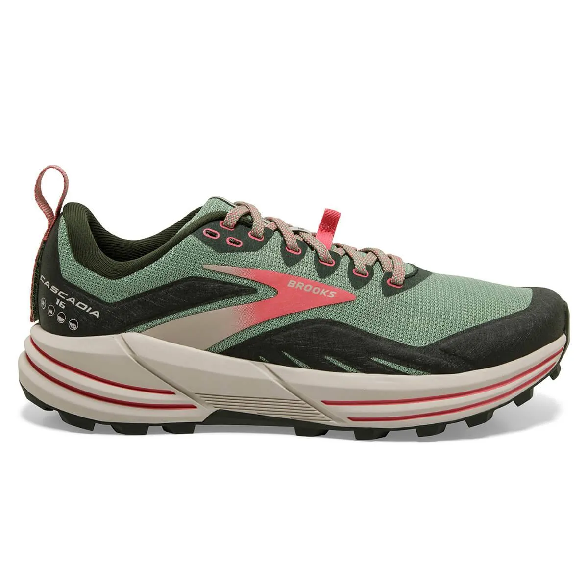 Brooks Cascadia 16 (Women's) - Basil/Duffel Bag/Coral Impact Diffusion Foam