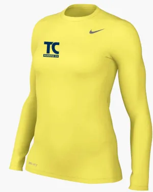 SustainableTextiles Women??s Nike x TCRC Legend Long Sleeve Tee (700 - Yellow Strike/Navy)