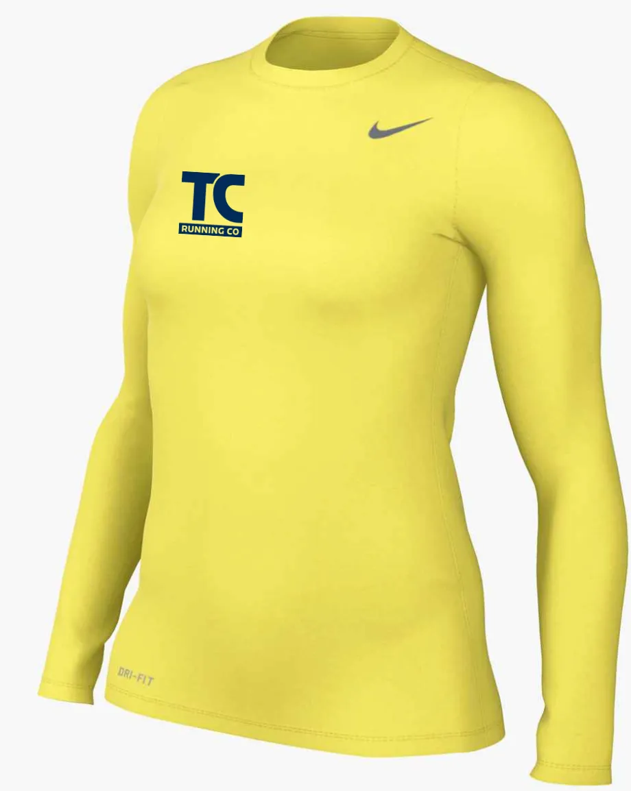 Women??s Nike x TCRC Legend Long Sleeve Tee (700 - Yellow Strike/Navy) Shimmer Core ElasticFree Cuffs