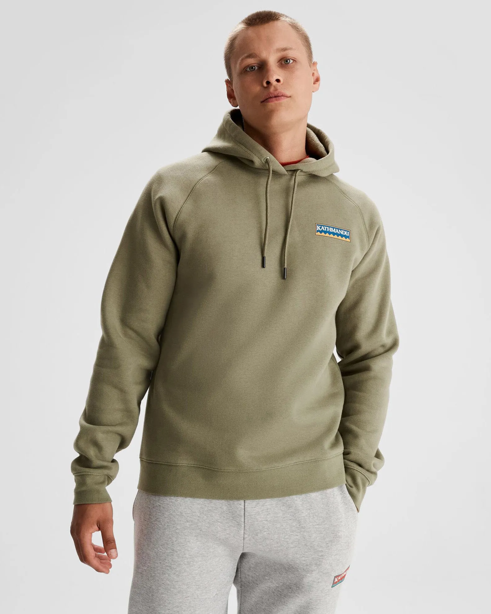 earthy colors camping suitable Men's Kathmandu Heritage Logo Slouchy Hoodie - Beech