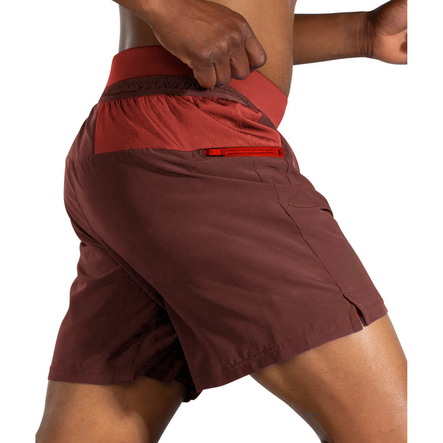 Brooks Sherpa 7 Inch 2 in 1 Mens Running Shorts - Red Ombre effect mesh ventilation