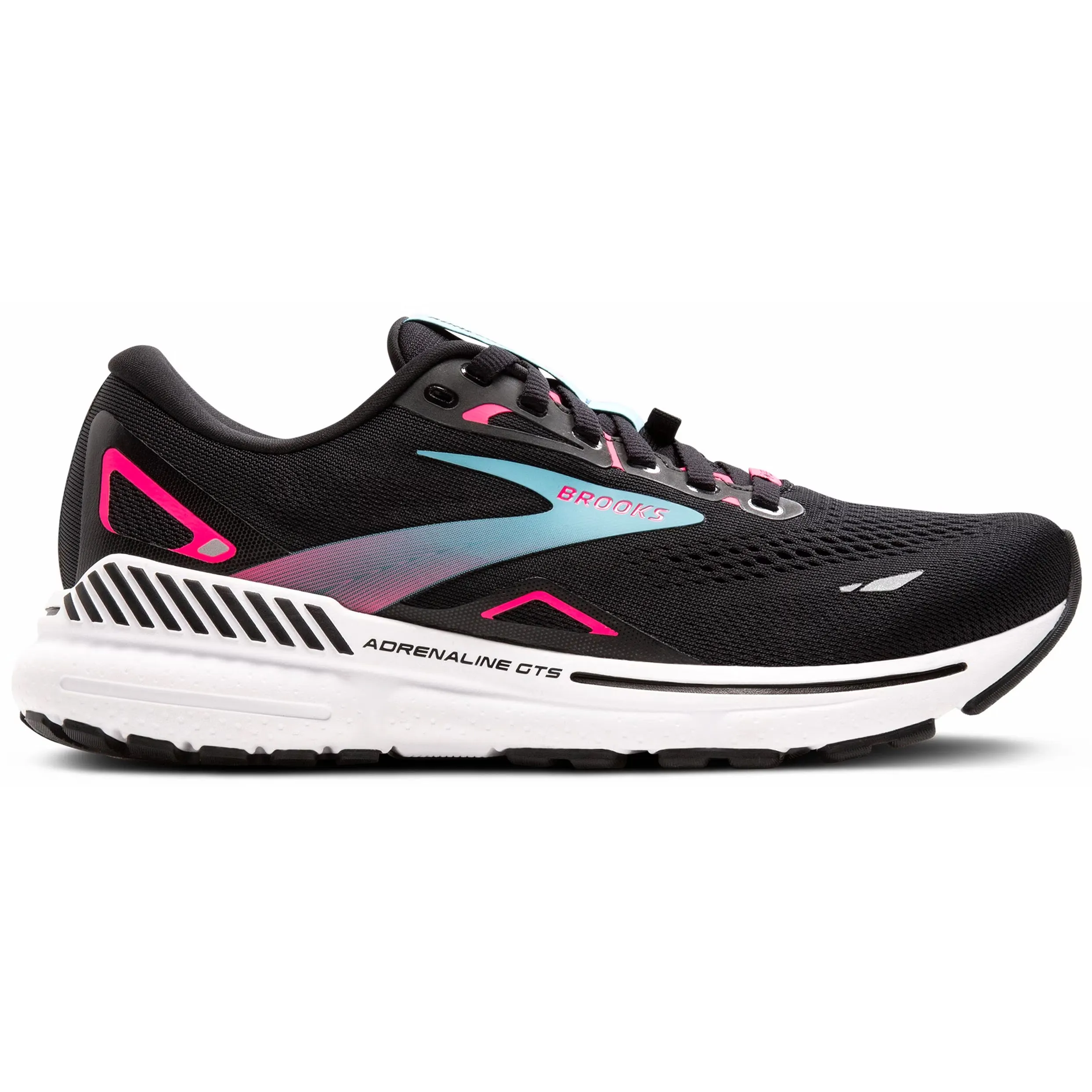 Brooks Women's Adrenaline GTS 23 GORE-TEX Running Shoes Black / Knockout Pink / Aqua Ventilated Footbed Design