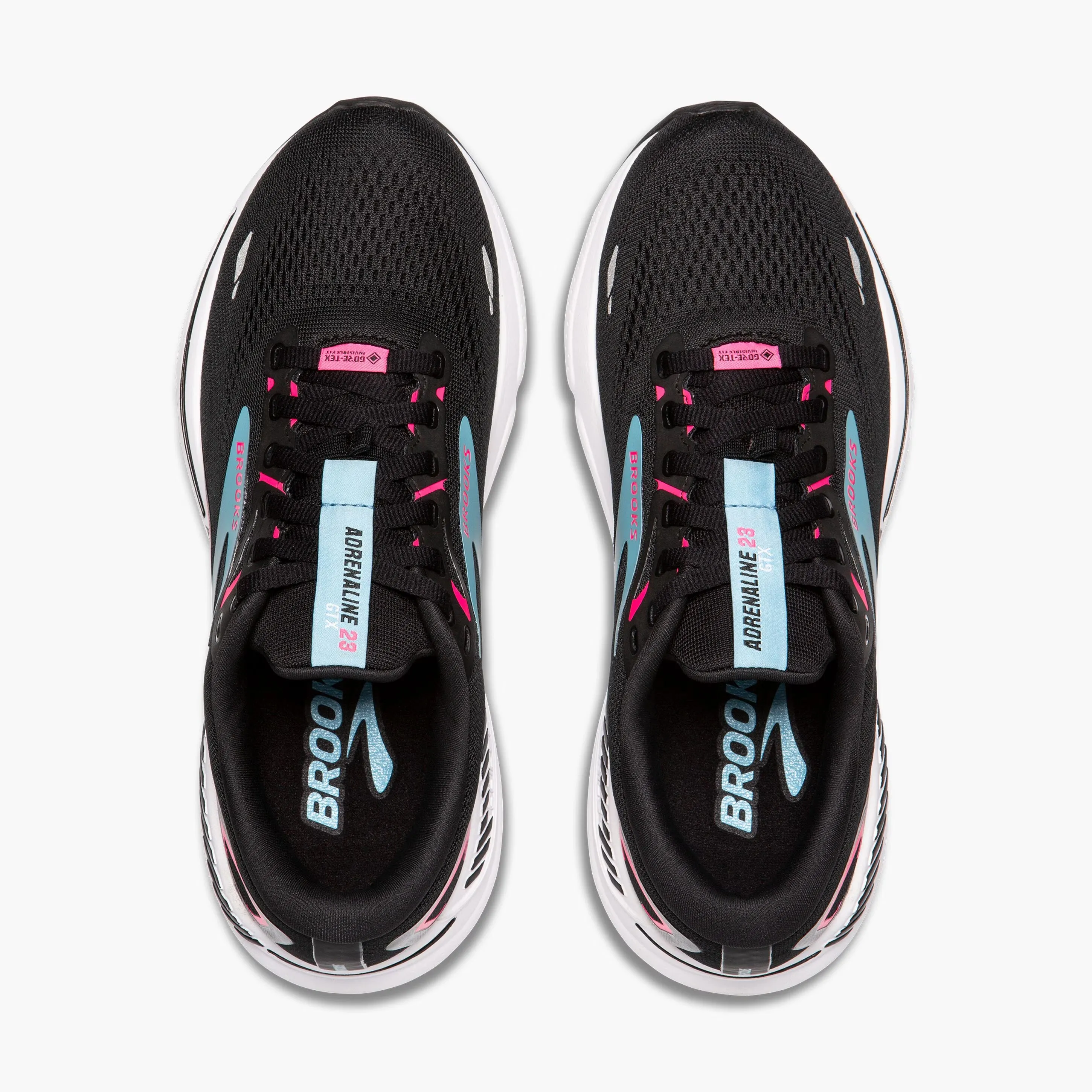 Brooks Women's Adrenaline GTS 23 GORE-TEX Running Shoes Black / Knockout Pink / Aqua Torsional Stability Padded collar