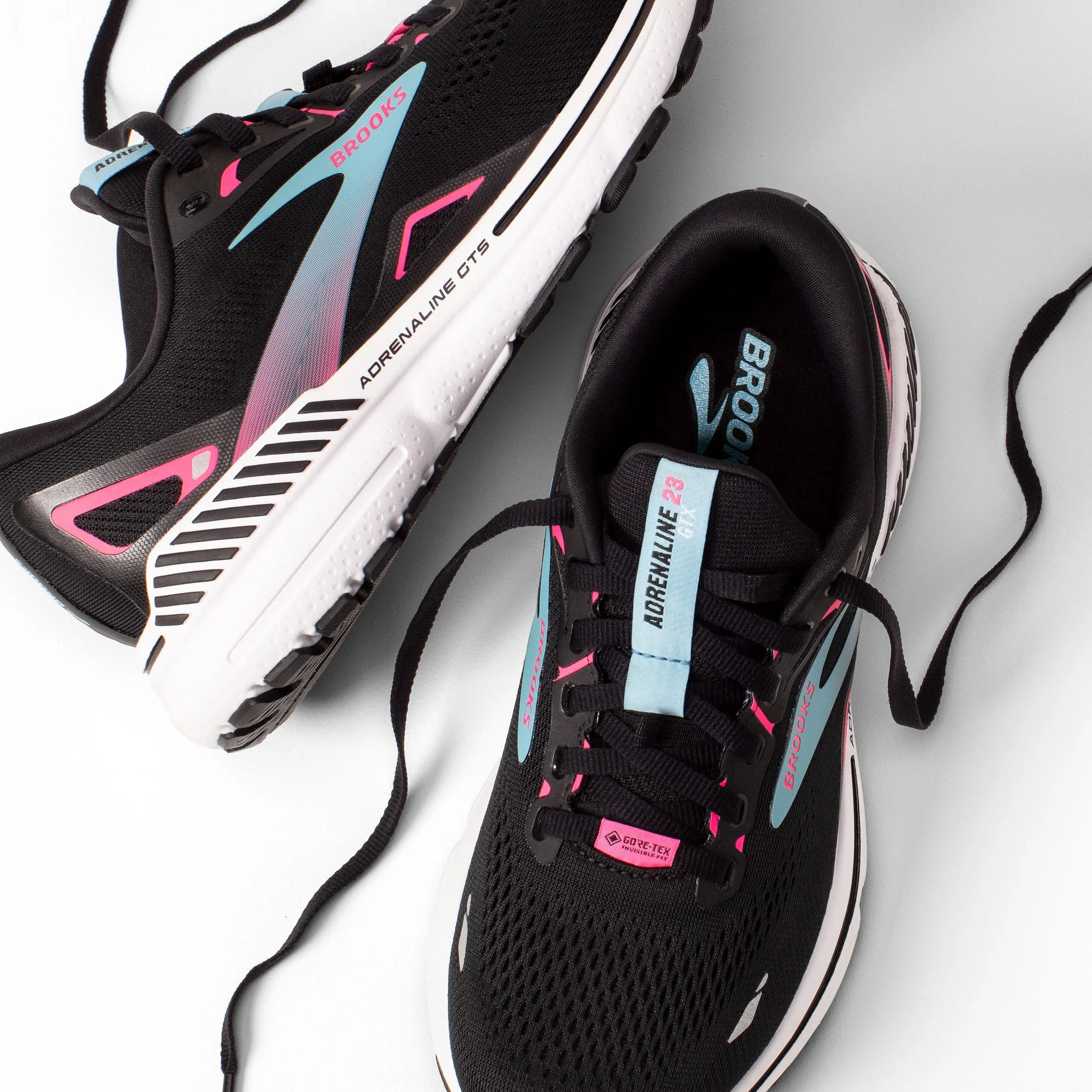 Brooks Women's Adrenaline GTS 23 GORE-TEX Running Shoes Black / Knockout Pink / Aqua road durability